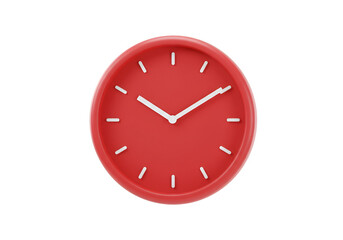 Isolated Red Round Clock On Transparent Background Simple Minimal Design