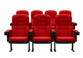 Row of red cinema seats isolated on transparent background