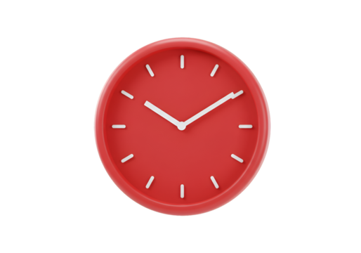 Isolated Red Round Clock On Transparent Background Simple Minimal Design