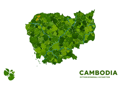 Leafy Green Cambodia Map Illustration Isolated On Transparent Background