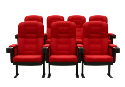 Row of red cinema seats isolated on transparent background