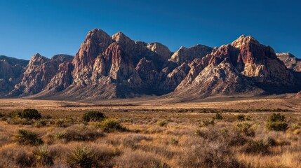 Desert mountains landscape under clear blue sky