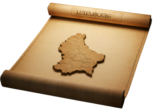 Luxembourg Map Illustration On Vintage Paper Roll With Details