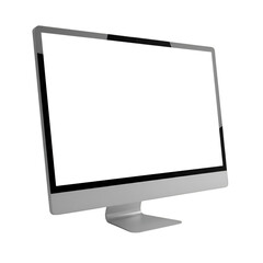 Isolated Silver Computer Monitor Diagonal Angle View On Transparent Background