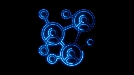 Illuminated blue neon network connecting people on a dark background representing social connections