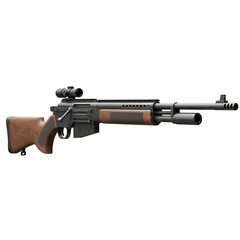 Realistic 3D Illustration of Black Rifle Weapon with Wooden Grip on Transparent Background