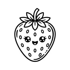 Obraz premium Kawaii Strawberry Illustration Cute Line Art Fruit Design