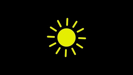 Bright yellow sun icon on black background represents sunlight and weather