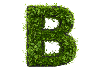 Green letter b made of moss and plants isolated on transparent background