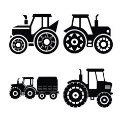 Tractor Silhouette Vector Bundle – Farm Vehicles, Agriculture Icons Set

