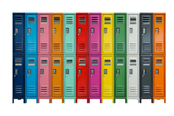 Colorful lockers arranged in a neat pattern