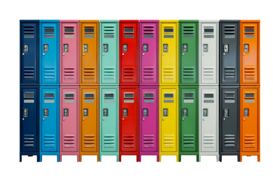Colorful lockers arranged in a neat pattern