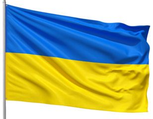 Waving Ukraine Flag with Realistic Fabric Texture, isolated on transparent background PNG