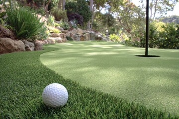 Fototapeta premium Artificial Turf Golf. Transforming Backyard into a Golf Putting Green Oasis