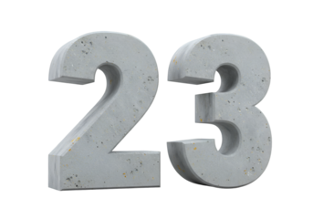 Isolated Three-Dimensional Concrete Number 23 on Transparent Background