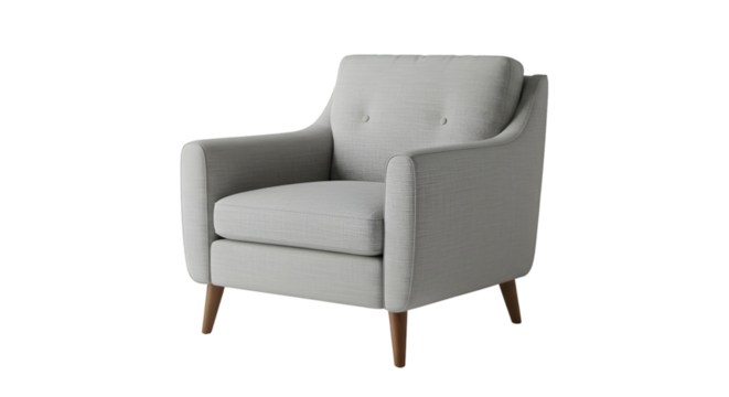 Isolated Studio Shot of a White Armchair with Wooden Legs on Black Background