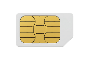 Close up of a standard sim card for mobile phones isolated on transparent background