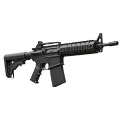 Realistic 3D Render Of A Black Military Assault Rifle Isolated On White Background