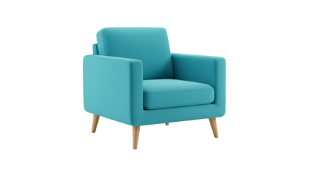 Isolated Teal Armchair On Transparent Background Modern 3D Rendered Illustration