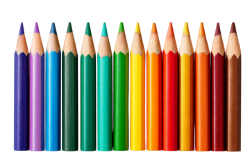 Colorful pencils in a row, clear bg