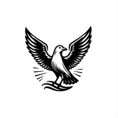 Obraz premium Stylized black and white eagle with outstretched wings landing on waves