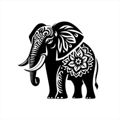 Fototapeta premium Black and white stylized elephant with ornate floral patterns