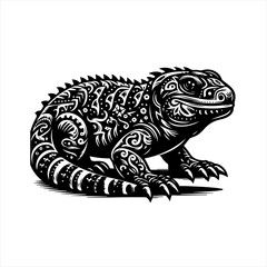 Obraz premium Ornate black and white lizard illustration with intricate patterns