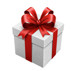 Obraz premium Isolated White Gift Box With Red Ribbon Bow on Transparent Background Illustration