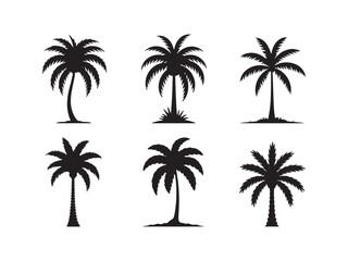 Fototapeta premium Collection of palm tree silhouettes vector isolated on white background.