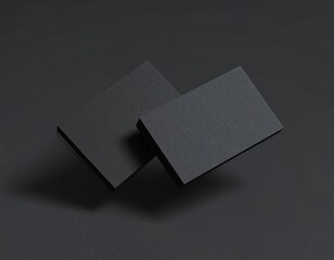 Two black business cards floating on black background Mockup. Blank american size calling card. 3D rendering