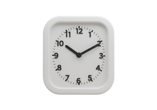 Isolated White Square Analog Clock on Transparent Background Photo