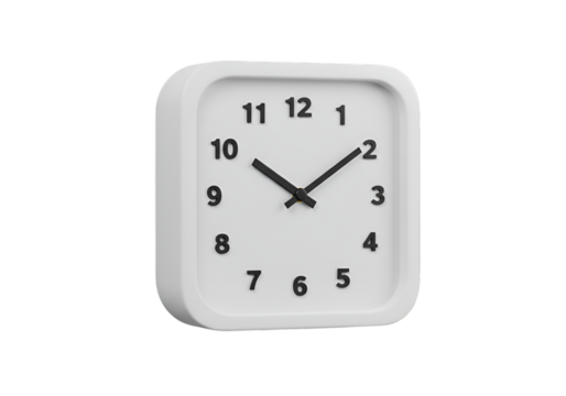 Isolated White Square Clock Against Transparent Background 3D Render