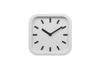 Isolated White Square Clock Illustration with Black Hands and Dial