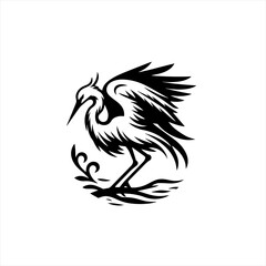 Fototapeta premium Stylized black and white heron bird logo design