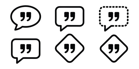 Collection of Quotation Mark Icon Variations,Quote mark collection,Quote mark flat vector icon, set of quote marks,Collection of diverse quotation mark,Quotation icon set,Ai