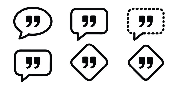 Collection of Quotation Mark Icon Variations,Quote mark collection,Quote mark flat vector icon, set of quote marks,Collection of diverse quotation mark,Quotation icon set,Ai