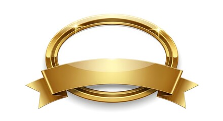 Golden vector ornaments with ribbons on a blank golden banner frame