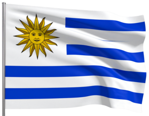 Waving Uruguay Flag with Realistic Fabric Texture, isolated on transparent background PNG