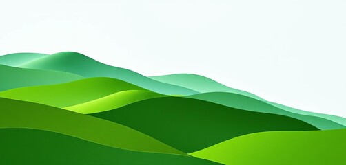 Obraz premium Layered green hills, paper cut effect, abstract nature scene, template, invitation
