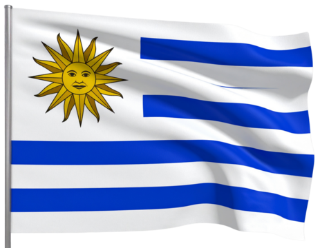 Waving Uruguay Flag with Realistic Fabric Texture, isolated on transparent background PNG