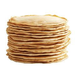 Fluffy stack of golden brown pancakes with honey, isolated on white transparent background. Concept of breakfast, bakery, and homemade food