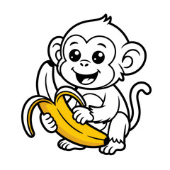Fototapeta premium Happy Monkey with Banana Cartoon Illustration