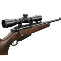Realistic 3D Render of a Detailed Rifle with Scope on Transparent Background