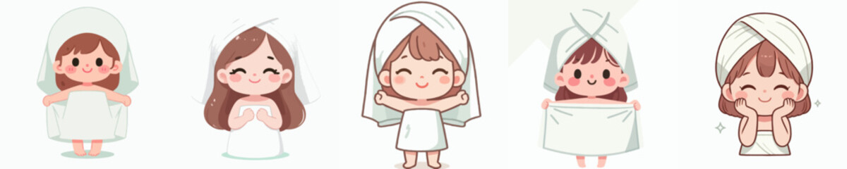 vector of a little girl wearing a towel after taking a shower
