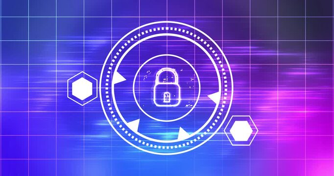 Cybersecurity lock showing connectivity learning mark concept 4K. Binary coding matrix like cyber virus attack malware like. Trojan sending a security hacking process. Modern encryption control auth.
