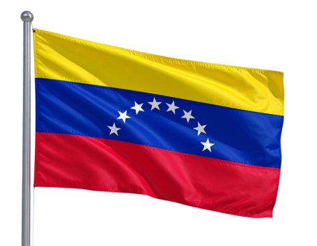Waving Venezuela Bolivarian Republic Flag with Realistic Fabric Texture, isolated on transparent background PNG