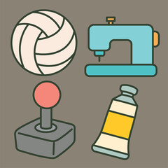 Hobby and Interest Cartoon Illustration Icons