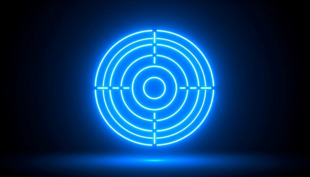 Glowing blue neon target on dark background
