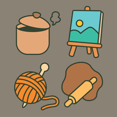 Hobby and Interest Cartoon Illustration Icons