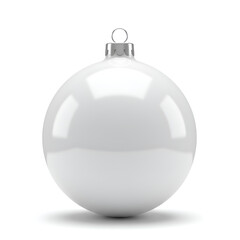 Obraz premium Photo of Shiny White Christmas Ornament with Silver Cap Isolated in Studio